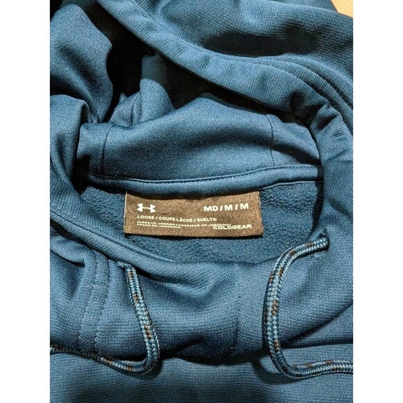 Under Armour Men's Loose Medium Blue Teal Cold Gear Hoodie Pullover Sweatshirt - Picture 4 of 5